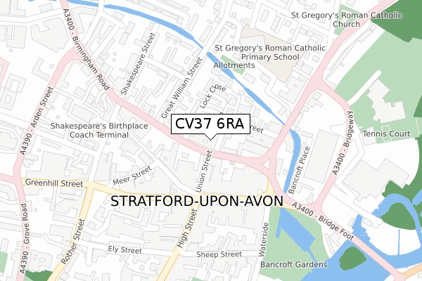 CV37 6RA map - large scale - OS Open Zoomstack (Ordnance Survey)