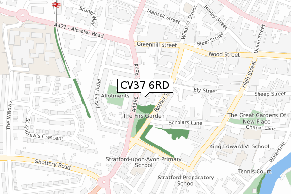 CV37 6RD map - large scale - OS Open Zoomstack (Ordnance Survey)