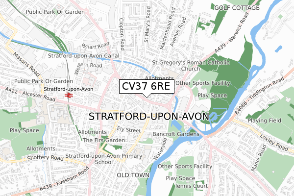 CV37 6RE map - small scale - OS Open Zoomstack (Ordnance Survey)