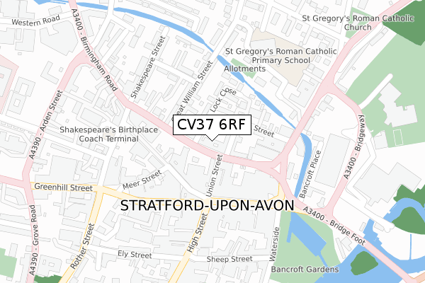 CV37 6RF map - large scale - OS Open Zoomstack (Ordnance Survey)