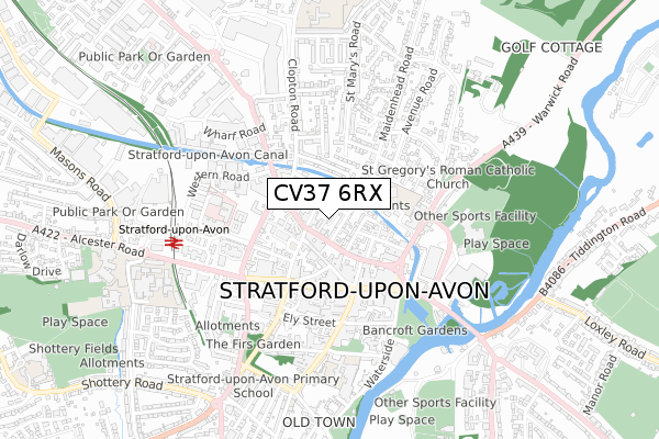 CV37 6RX map - small scale - OS Open Zoomstack (Ordnance Survey)