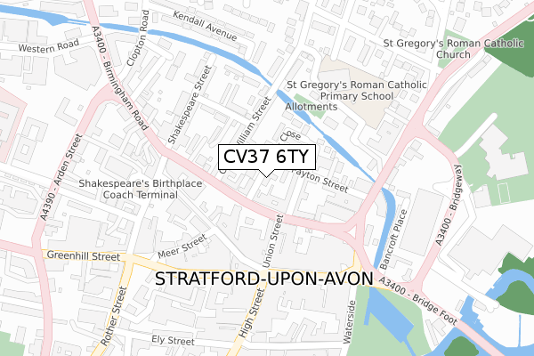 CV37 6TY map - large scale - OS Open Zoomstack (Ordnance Survey)