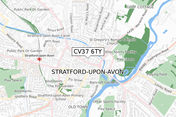 CV37 6TY map - small scale - OS Open Zoomstack (Ordnance Survey)