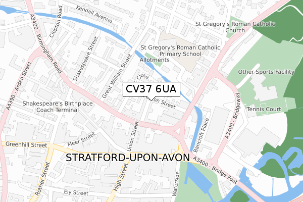 CV37 6UA map - large scale - OS Open Zoomstack (Ordnance Survey)