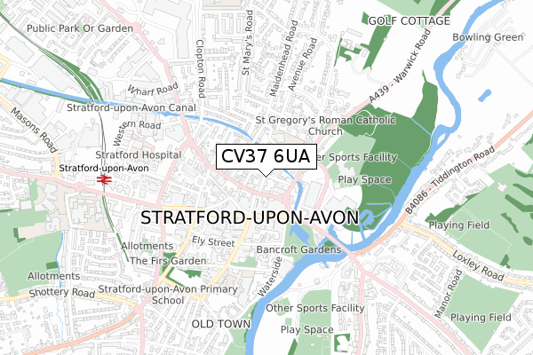 CV37 6UA map - small scale - OS Open Zoomstack (Ordnance Survey)