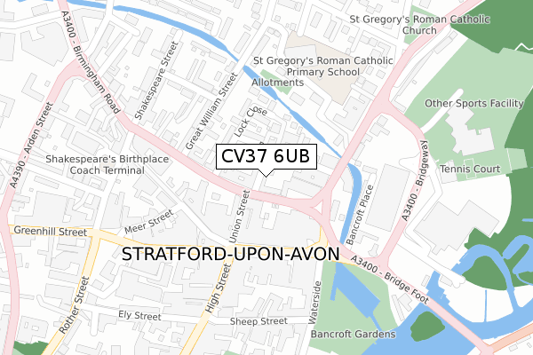 CV37 6UB map - large scale - OS Open Zoomstack (Ordnance Survey)