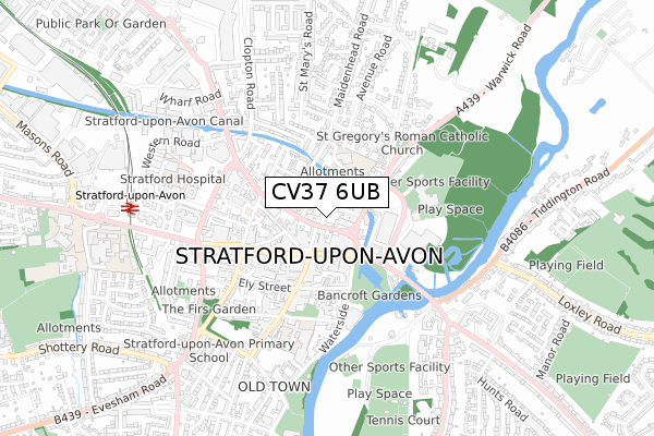 CV37 6UB map - small scale - OS Open Zoomstack (Ordnance Survey)