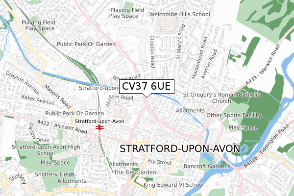 CV37 6UE map - small scale - OS Open Zoomstack (Ordnance Survey)