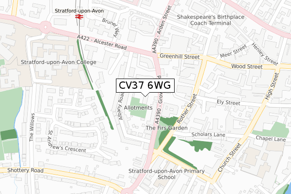 CV37 6WG map - large scale - OS Open Zoomstack (Ordnance Survey)