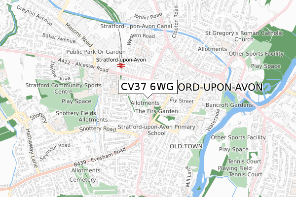 CV37 6WG map - small scale - OS Open Zoomstack (Ordnance Survey)