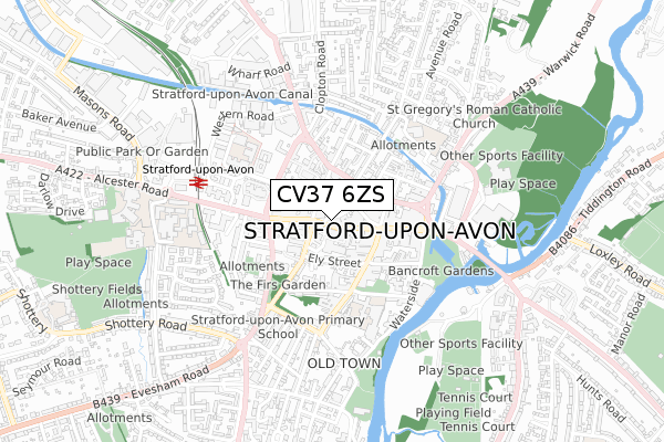 CV37 6ZS map - small scale - OS Open Zoomstack (Ordnance Survey)