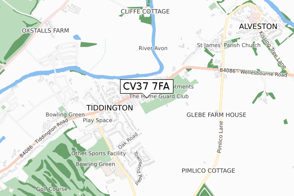 CV37 7FA map - small scale - OS Open Zoomstack (Ordnance Survey)