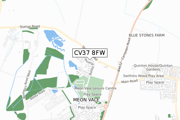 CV37 8FW map - small scale - OS Open Zoomstack (Ordnance Survey)