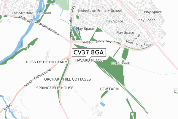 CV37 8GA map - small scale - OS Open Zoomstack (Ordnance Survey)