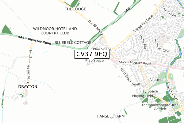 CV37 9EQ map - small scale - OS Open Zoomstack (Ordnance Survey)