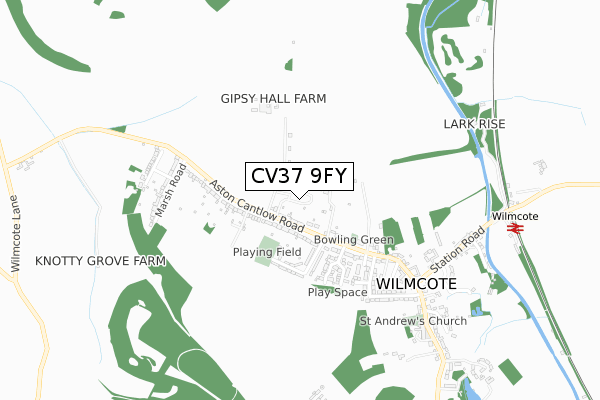 CV37 9FY map - small scale - OS Open Zoomstack (Ordnance Survey)