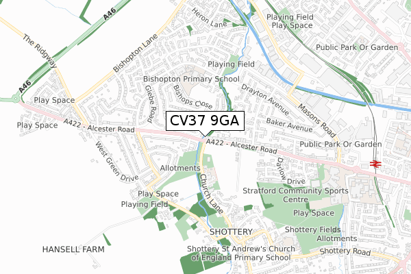 CV37 9GA map - small scale - OS Open Zoomstack (Ordnance Survey)