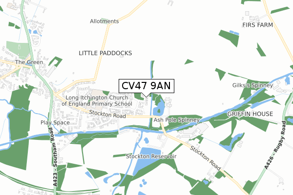 CV47 9AN map - small scale - OS Open Zoomstack (Ordnance Survey)