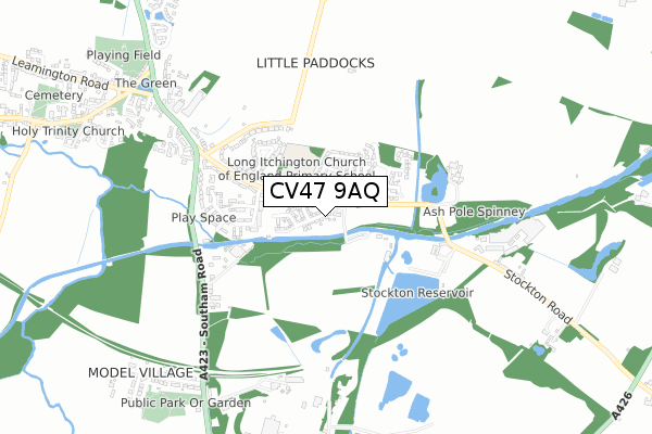 CV47 9AQ map - small scale - OS Open Zoomstack (Ordnance Survey)