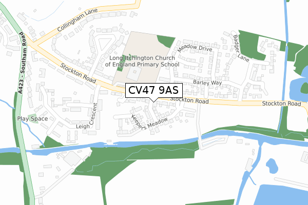 CV47 9AS map - large scale - OS Open Zoomstack (Ordnance Survey)