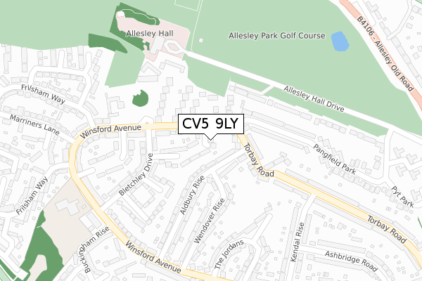 CV5 9LY map - large scale - OS Open Zoomstack (Ordnance Survey)