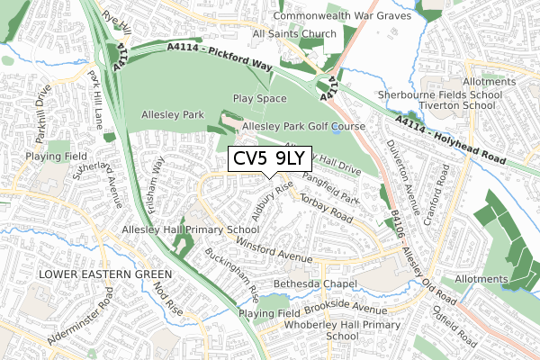 CV5 9LY map - small scale - OS Open Zoomstack (Ordnance Survey)