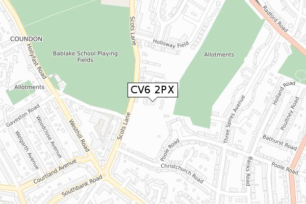 CV6 2PX map - large scale - OS Open Zoomstack (Ordnance Survey)