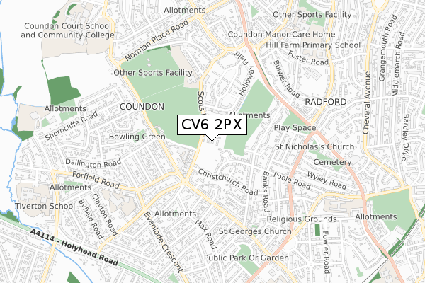 CV6 2PX map - small scale - OS Open Zoomstack (Ordnance Survey)