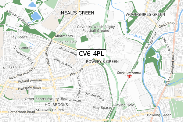 CV6 4PL map - small scale - OS Open Zoomstack (Ordnance Survey)