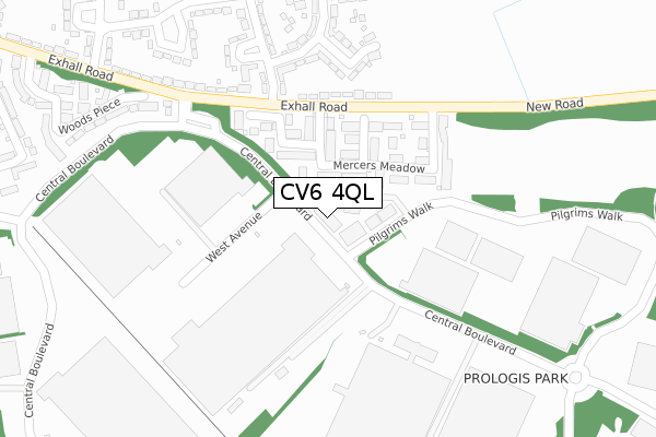 CV6 4QL map - large scale - OS Open Zoomstack (Ordnance Survey)