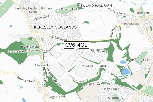 CV6 4QL map - small scale - OS Open Zoomstack (Ordnance Survey)