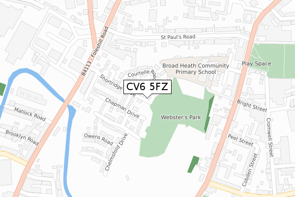 CV6 5FZ map - large scale - OS Open Zoomstack (Ordnance Survey)