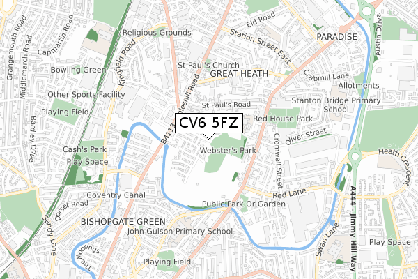 CV6 5FZ map - small scale - OS Open Zoomstack (Ordnance Survey)