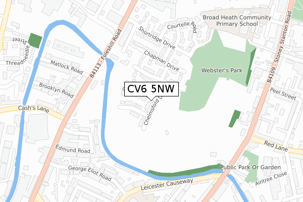 CV6 5NW map - large scale - OS Open Zoomstack (Ordnance Survey)