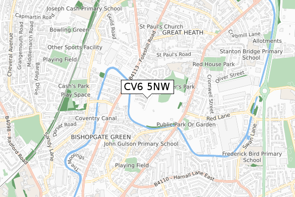 CV6 5NW map - small scale - OS Open Zoomstack (Ordnance Survey)