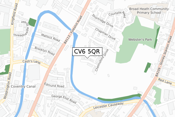 CV6 5QR map - large scale - OS Open Zoomstack (Ordnance Survey)