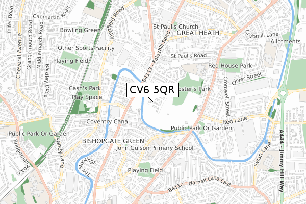 CV6 5QR map - small scale - OS Open Zoomstack (Ordnance Survey)