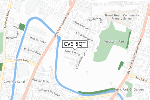 CV6 5QT map - large scale - OS Open Zoomstack (Ordnance Survey)