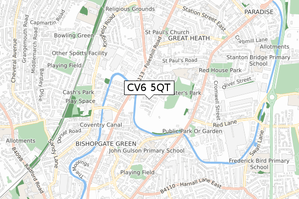 CV6 5QT map - small scale - OS Open Zoomstack (Ordnance Survey)