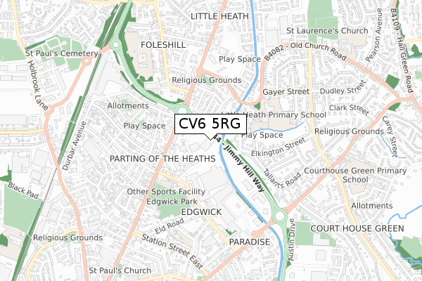 CV6 5RG map - small scale - OS Open Zoomstack (Ordnance Survey)