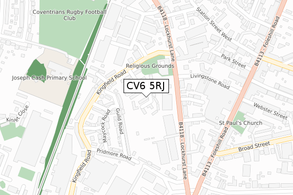 CV6 5RJ map - large scale - OS Open Zoomstack (Ordnance Survey)