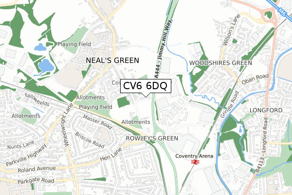 CV6 6DQ map - small scale - OS Open Zoomstack (Ordnance Survey)