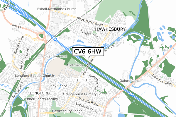 CV6 6HW map - small scale - OS Open Zoomstack (Ordnance Survey)