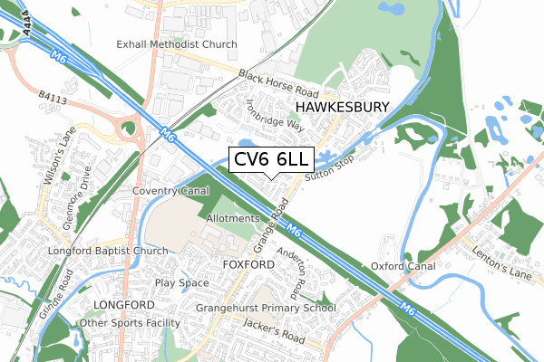 CV6 6LL map - small scale - OS Open Zoomstack (Ordnance Survey)