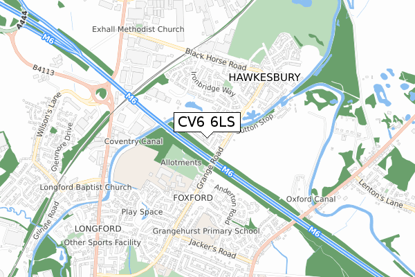 CV6 6LS map - small scale - OS Open Zoomstack (Ordnance Survey)