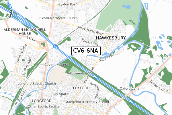 CV6 6NA map - small scale - OS Open Zoomstack (Ordnance Survey)