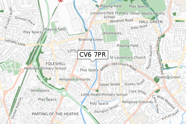 CV6 7PR map - small scale - OS Open Zoomstack (Ordnance Survey)