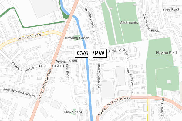 CV6 7PW map - large scale - OS Open Zoomstack (Ordnance Survey)