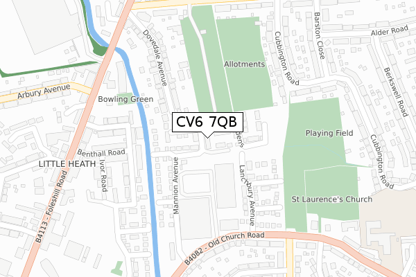 CV6 7QB map - large scale - OS Open Zoomstack (Ordnance Survey)