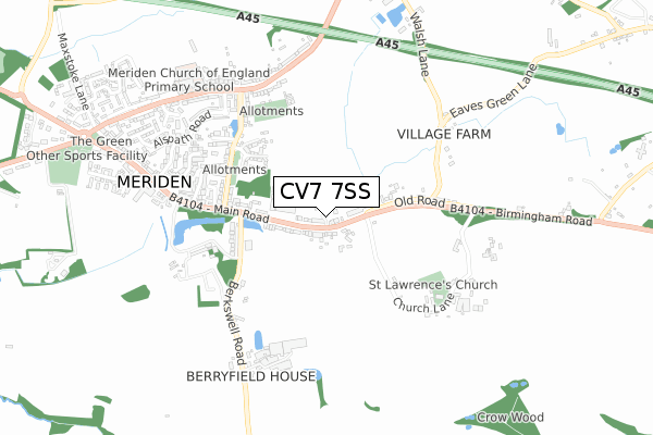 CV7 7SS map - small scale - OS Open Zoomstack (Ordnance Survey)